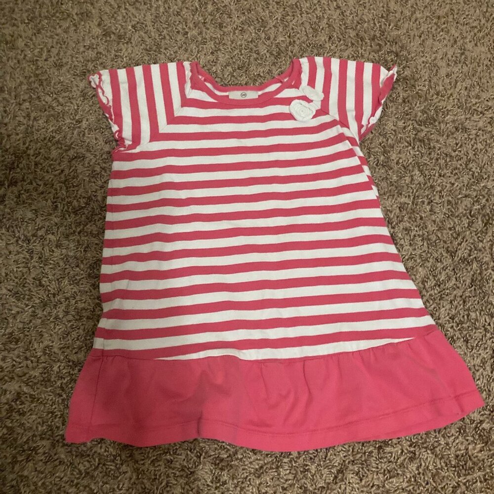 Hanna Andersson Pink and White Striped Tunic Top 140 CM US Size 10 Short Sleeve